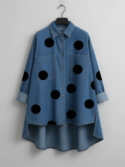 Camisa Oversize Denim Dots
