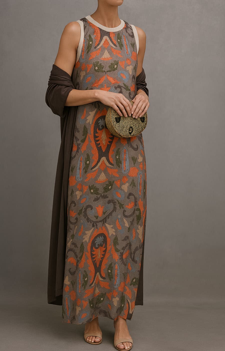 Vestido Zarela Estampado Holgado y Cárdigan