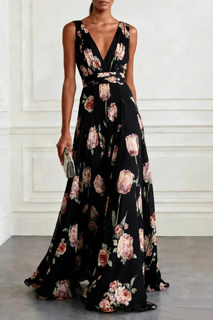 Vestido Largo Floral Elegancia Celeste