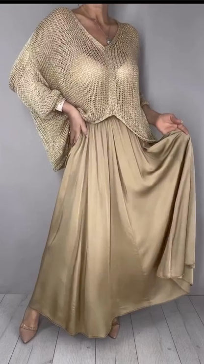 Conjunto de Suéter Corto de Punto Calado