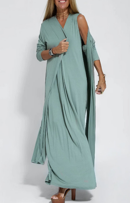 Vestido Largo Elegante + Cárdigan a Juego