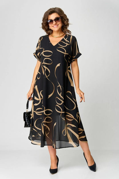 Vestido Midi Cintas Doradas