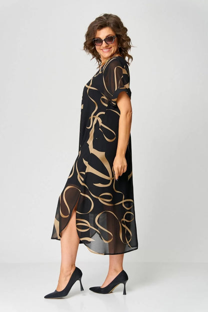 Vestido Midi Cintas Doradas