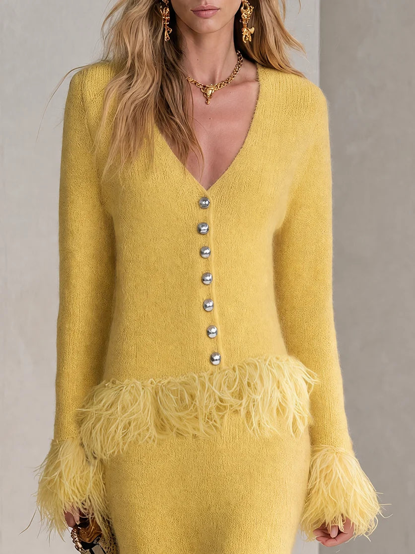 Conjunto Amélie – Elegancia con Detalles de Plumas