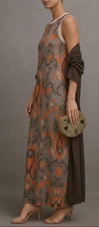 Vestido Zarela Estampado Holgado y Cárdigan